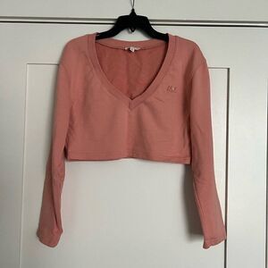 For Love & Lemons Sweater Womens Sz Small Candy Pink Cropped V Neck Balletcore